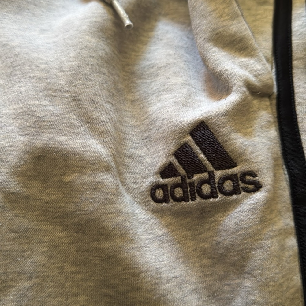 Adidas Men's Athletic Gray Shorts with Black Stripes - Picture 5 of 9